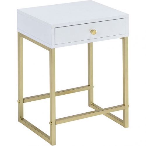 Coleen Side Table in White & Brass